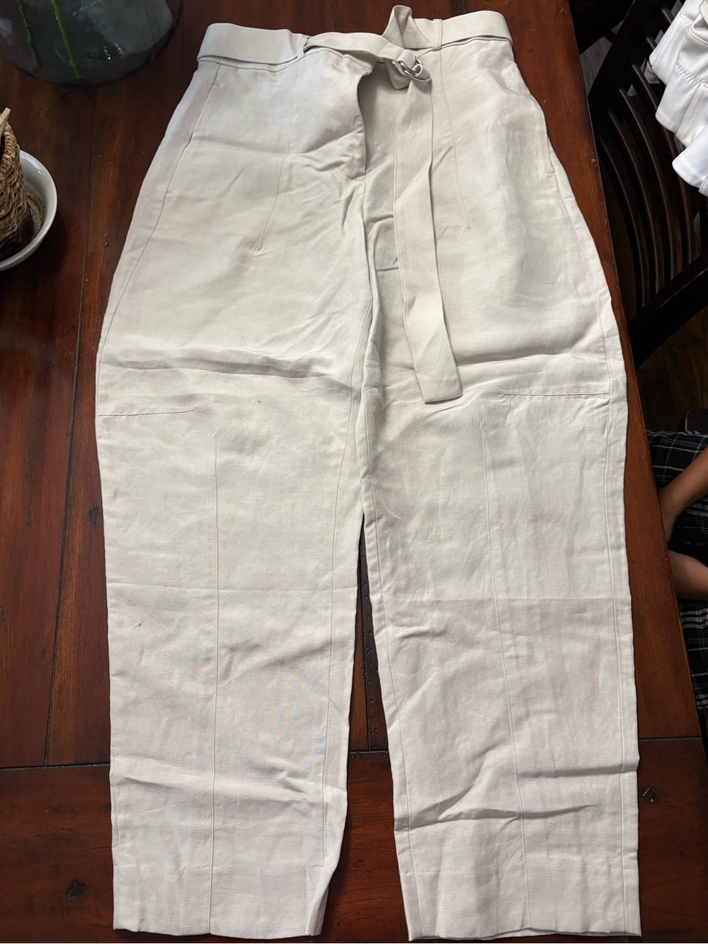 Banana Republic Cream Tie-Waist Linen Blend Chinos